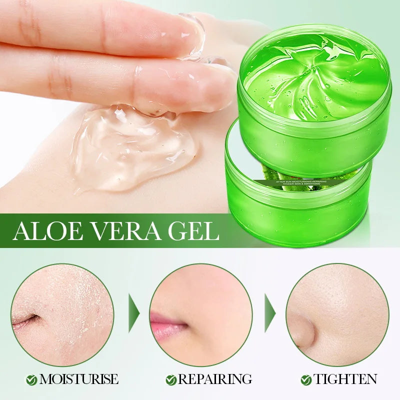 Rejuvenating facial cream with 99% aloe vera extract and moisturizer for facial skin care.