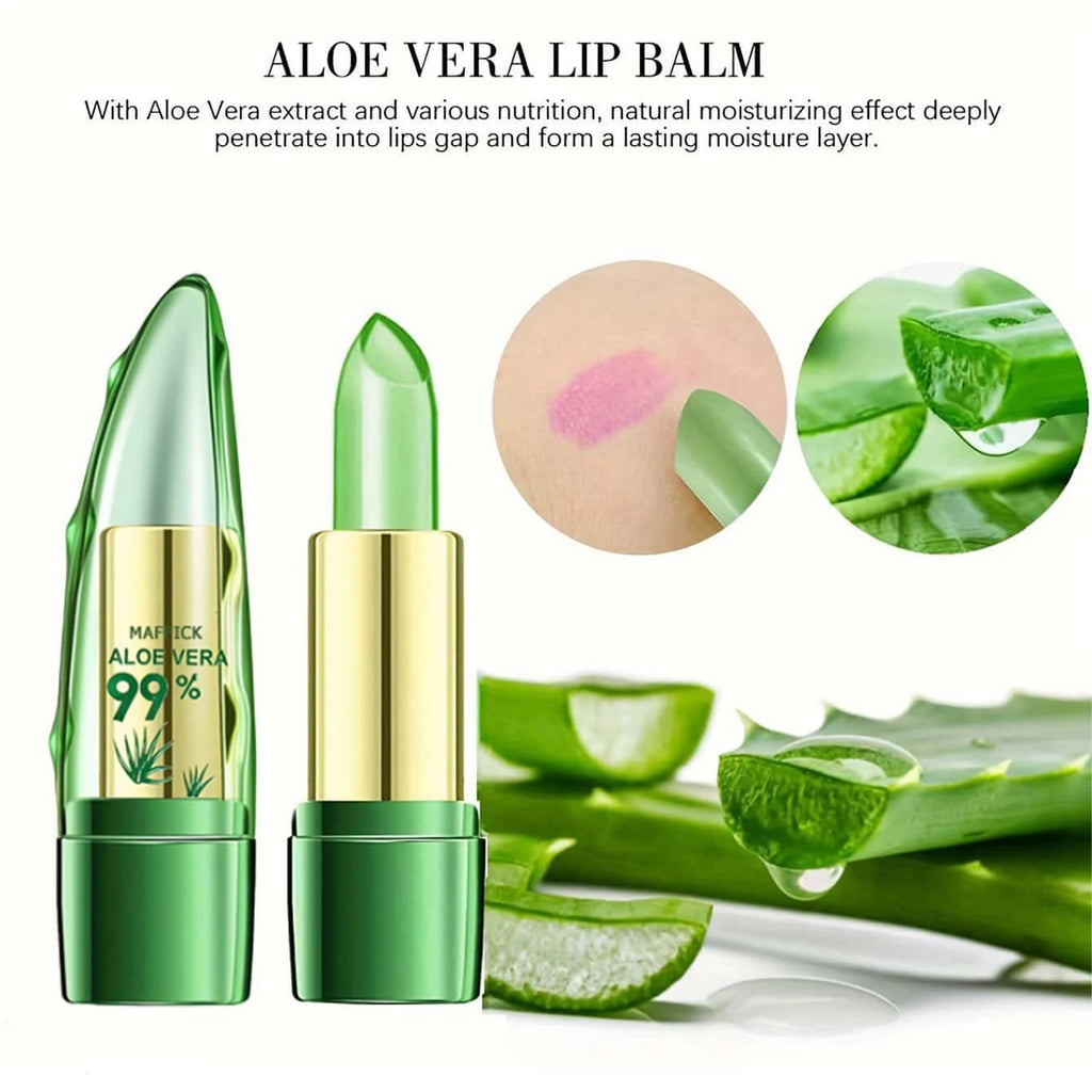 Moisturizing lipstick with 99% Aloe Vera: anti-aging lip balm.