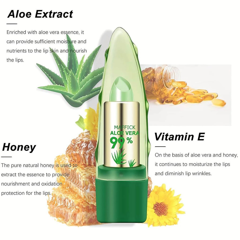 Moisturizing lipstick with 99% Aloe Vera: anti-aging lip balm.