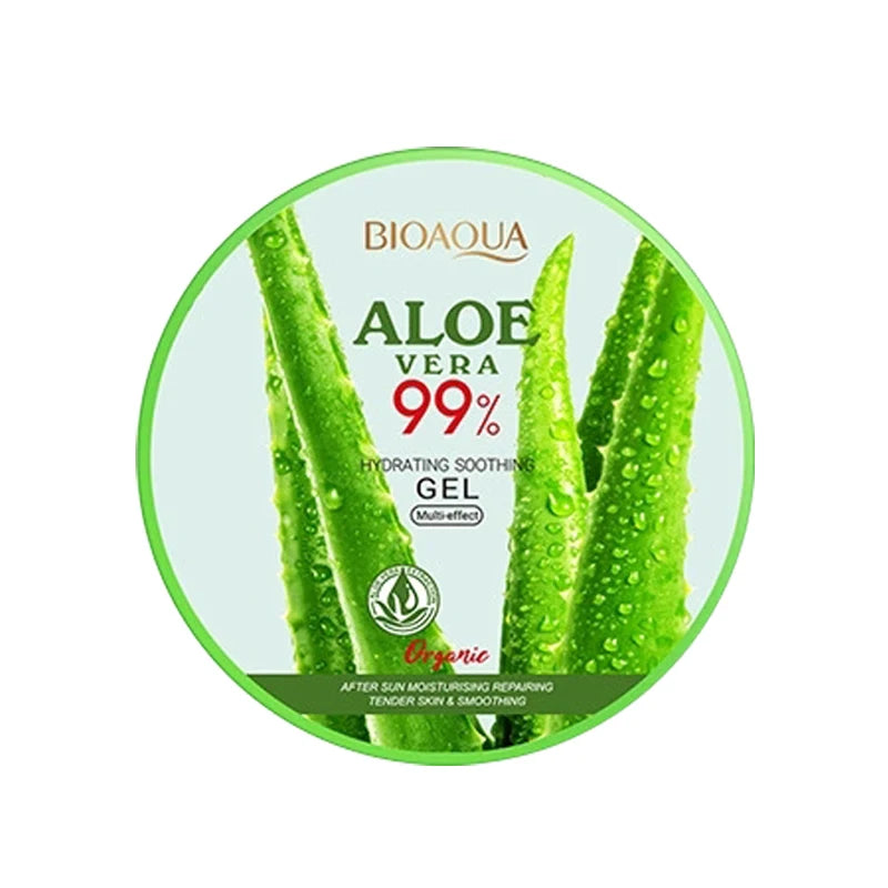 Rejuvenating facial cream with 99% aloe vera extract and moisturizer for facial skin care.