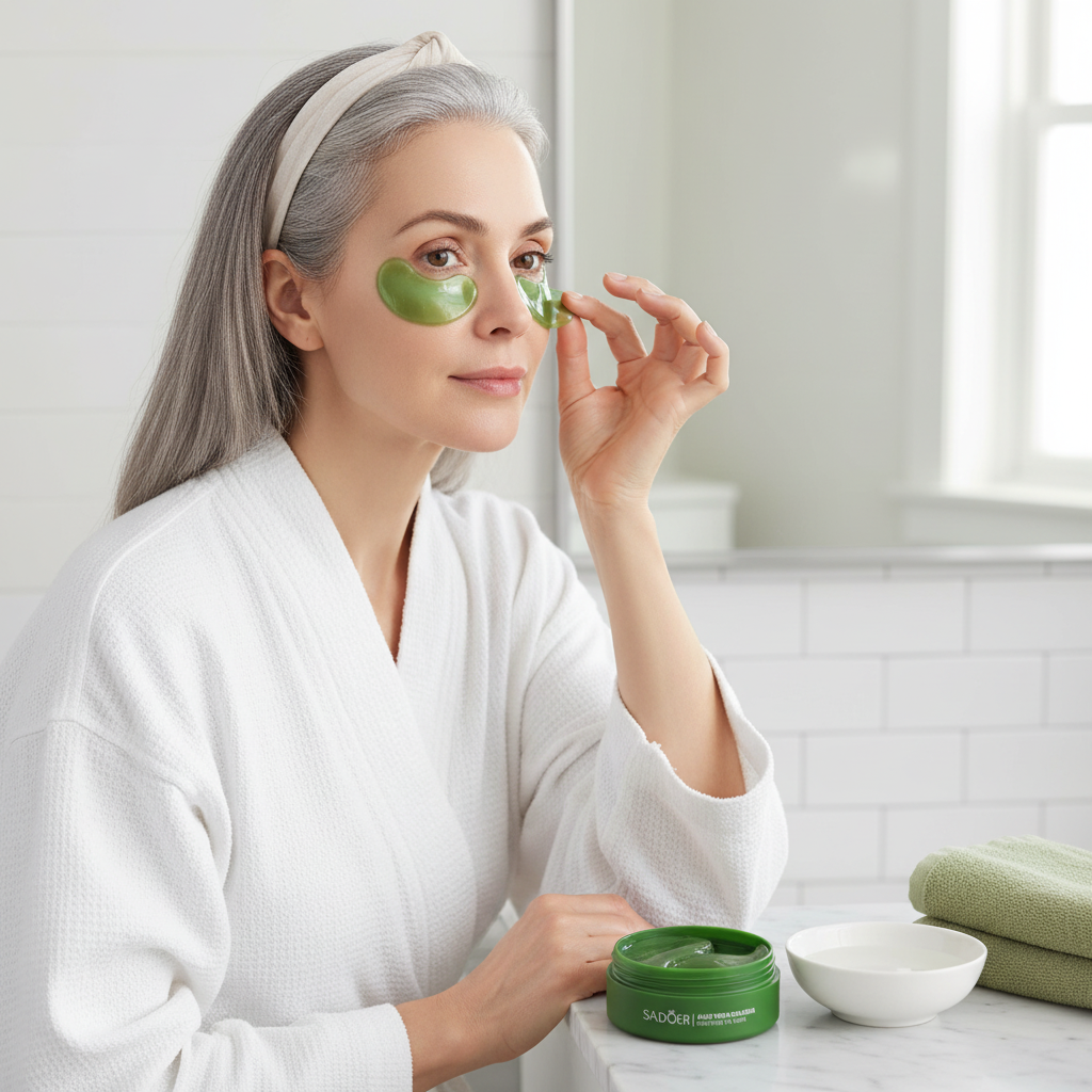 Anti-dark circle mask with aloe vera extract and collagen: eliminates puffiness under the eyes and softens fine lines.