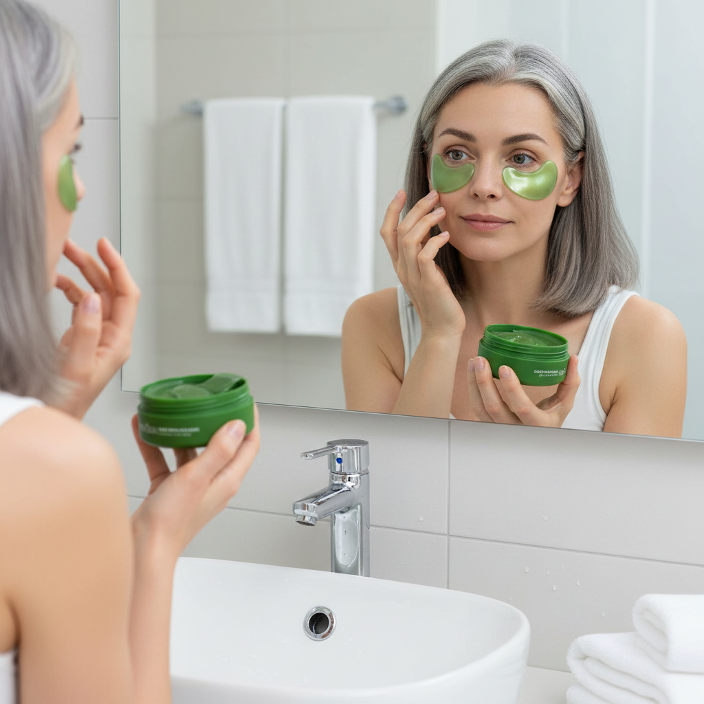 Anti-dark circle mask with aloe vera extract and collagen: eliminates puffiness under the eyes and softens fine lines.