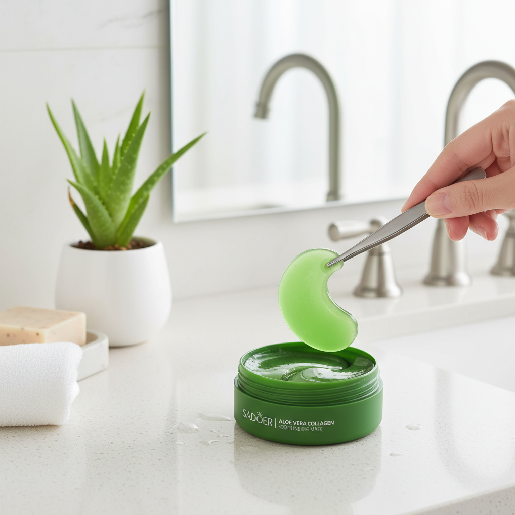 Anti-dark circle mask with aloe vera extract and collagen: eliminates puffiness under the eyes and softens fine lines.