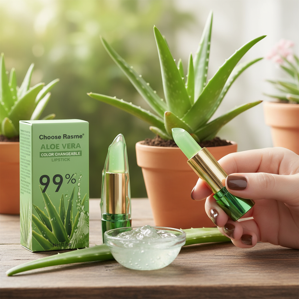 Moisturizing lipstick with 99% Aloe Vera: anti-aging lip balm.